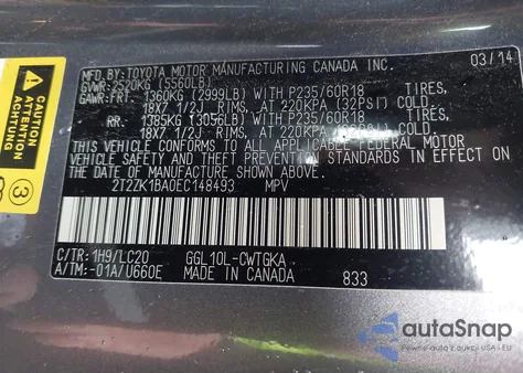 2014 Lexus Rx 350 from USA, damaged, VIN 2T2ZK1BA0EC148493